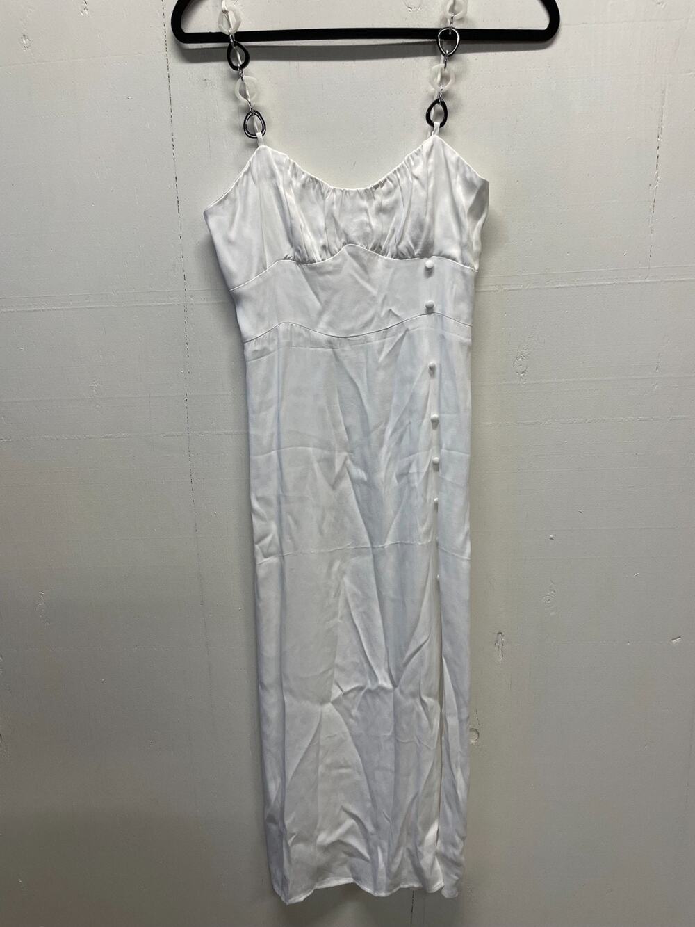 Zara Women's White Satin Midi Dress Size Small Unique Chain-Link Straps